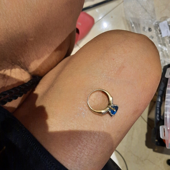 GENUINE SOLID 14K YELLOW GOLD HUGE 3CTTW LONDON BLUE DIAMOND 💎 RING ENGAGEMENT - Picture 8 of 15